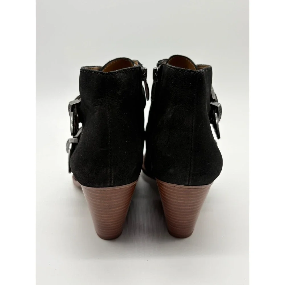 Franco Sarto Granton Ankle Boots Womens 8.5 Black Excellent Western Buckle Wedge
